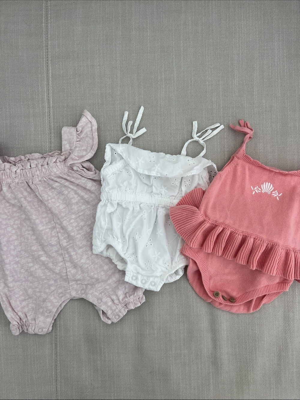 cloud island Pink, White & Coral Baby One-Piece Romper Set